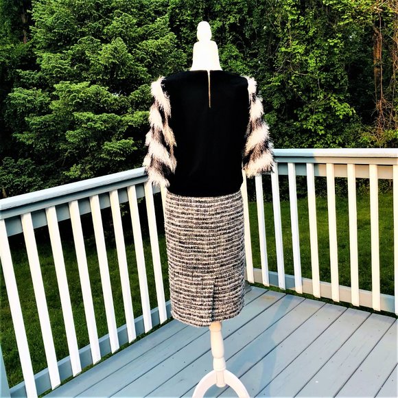 J Crew Tweed Boucle Black White and Sparkly Silver Straight Pencil Skirt Size 6 - Picture 4 of 6